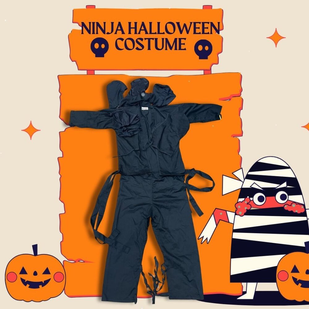 Ninja Halloween Costume Set With Hood & Mask Tiger Claw Brand Black Kids Size XS